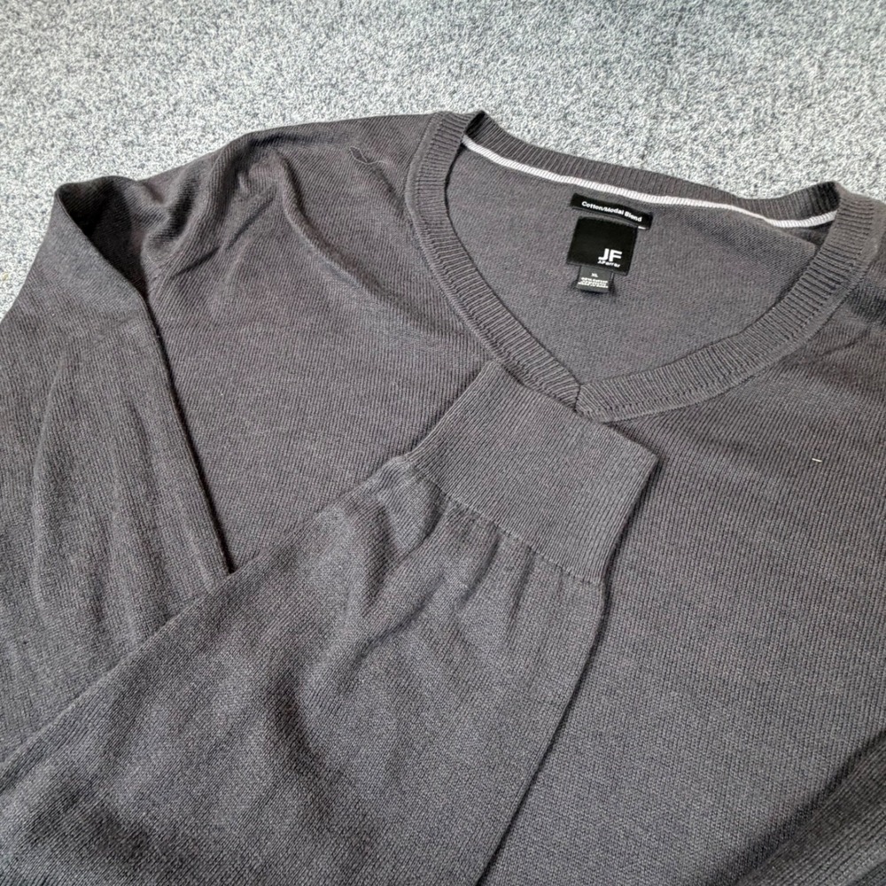 J.Ferrar Mens XL V-Neck Sweater Charcoal Gray Cotton Modal Blend Knit Pullover